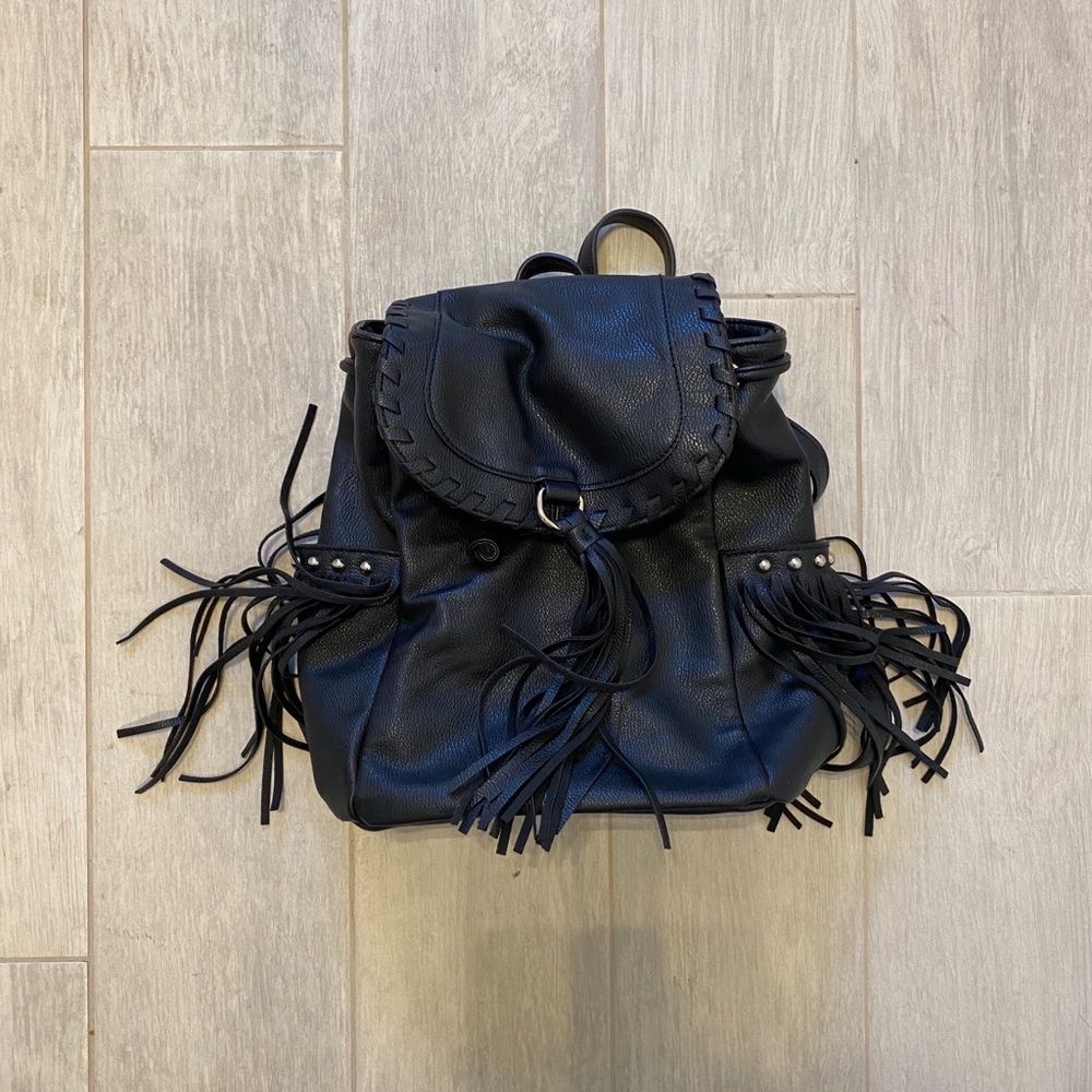 Black Fringe Leather Backpack